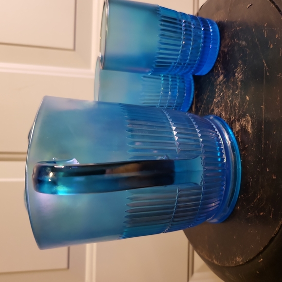Fenton Celeste Blue Irridescent 90th Anniversary Pitcher and 2 Tumblers - Picture 2 of 11